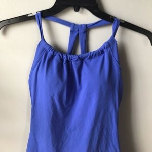 Blue stretchy tank with built in bra, barely worn